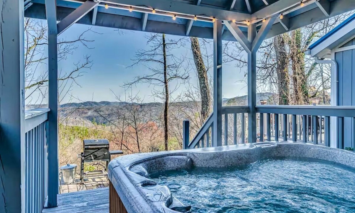 Chalet Village North Cabin | 2 King Suites Near Downtown Hot Tub 3 Pools Dog Friendly Mountain View