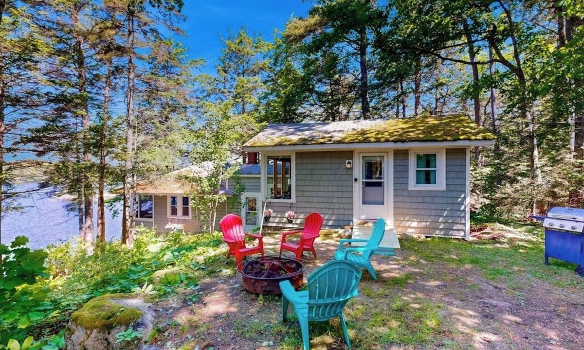 Bremen Cabin | Lakefront cottage with dock, screened porch, & Island in Biscay Pond