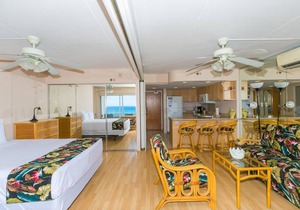 One-Bedroom Deluxe (Renovated) Unit with a view of the Duke Kahanamoku Lagoon and Waikiki Beach