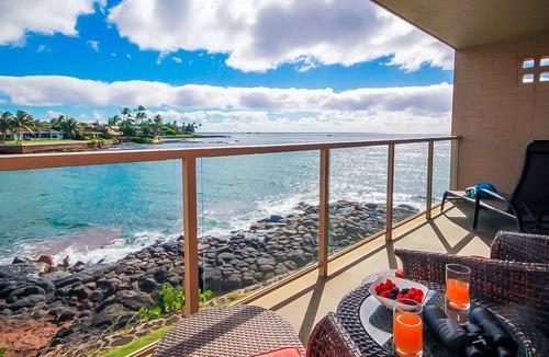 Poipu Apartment | Beachfront Condo w/Partial A/C, Lanai, Ocean Views, Free WiFi, Shared W/D, & BBQ