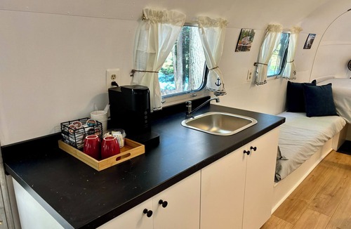 Mariaville Cabin | Chic Vintage Airstream+Tiny House A-Frame, Waterfront near Acadia, 2 Bdrm 2 Bath