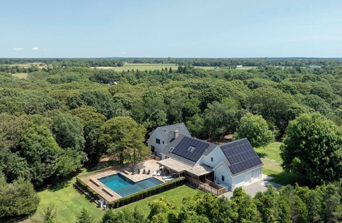 Town of Southold Town House | North Fork Mattituck Estate, Spacious Farmhouse Modern on 5 private acres w Pool