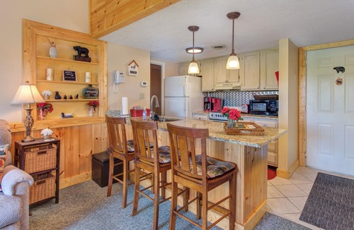Chalet Village Condo | Relax on a cool mtn top! Amazing views, pool hot tubs suana king bed! Promos!