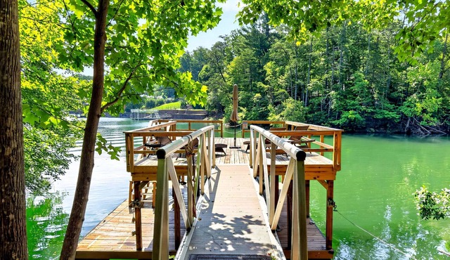 Calm Water Cove | Private Dock on Lake James, Game Room, Fire Pit & Spa Suite — Dogs Welcome!