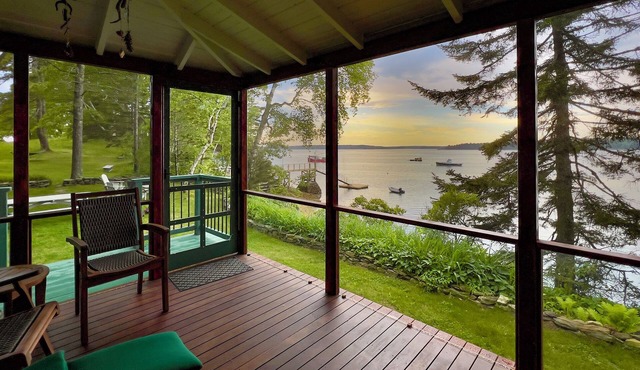 Classic oceanfront cottage and cabin on stunning 8 acres with sunset water views