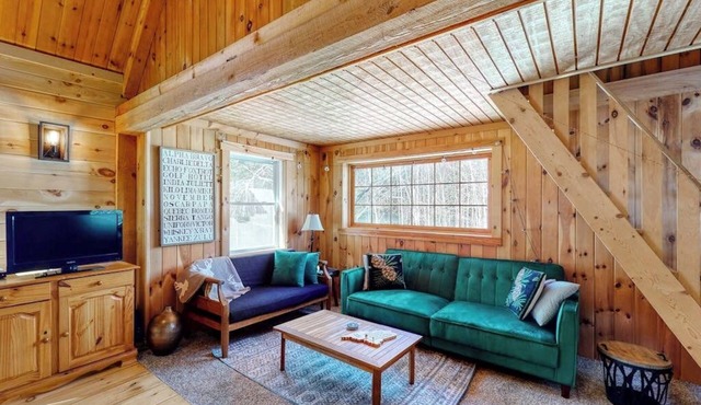 Cozy woodsy Cabin w/a Deck, Firepit, Gas Grill, Free WiFi, & Full Kitchen