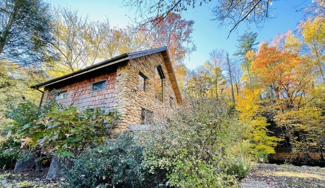 Creekside Post & Beam Stone Cottage, Hot Tub, Outdoor Shower, Gas Fireplace! D/T
