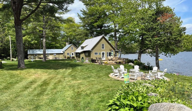 Landmark 3 Camp Estate with Private Beach and Pier in Belgrade Lakes, Maine