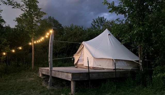 Rustic Bell Tent on Working Farm in New York with Views of the Adirondacks