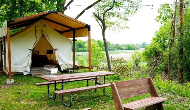 Three Rustic Glamping Tents for a Unique Group Adventure in Nature in Troy, Wiconsin in East Troy