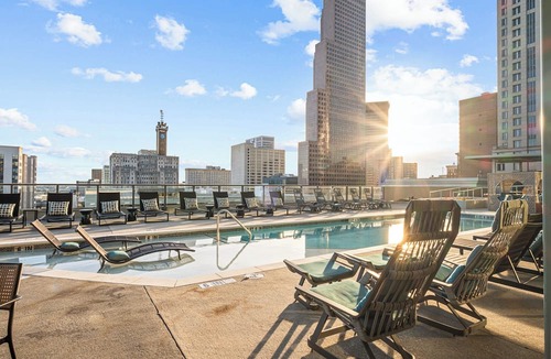 Peachtree Center Condo | Emerald Grand: 27th Floor Penthouse in ATL | 14ft Ceilings, FIFA & Skyline Views